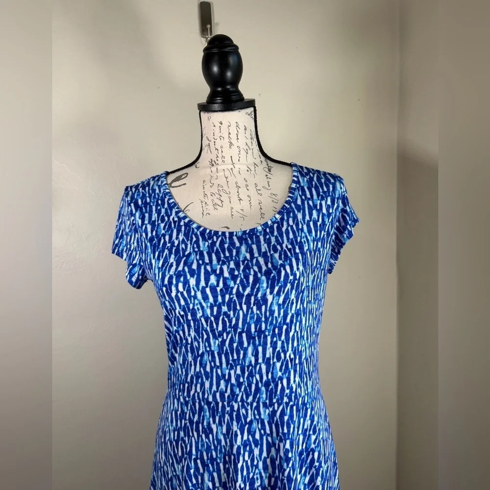 Michael Kors Abstract Blue and White Midi Dress